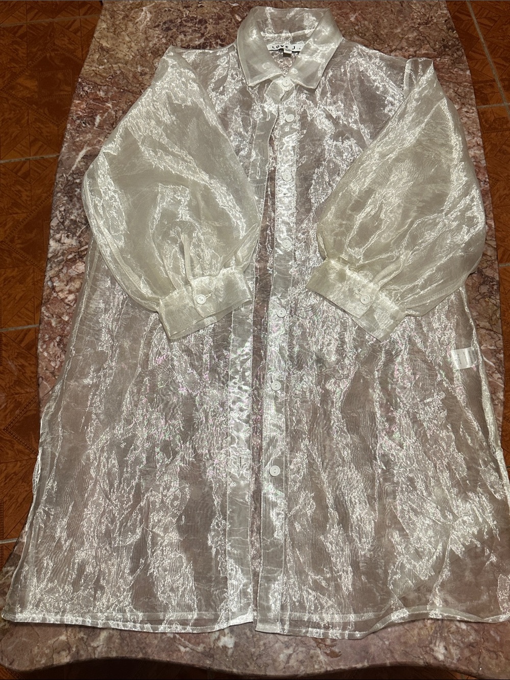 Sheer Organza Button-Front ivory cover up/ top